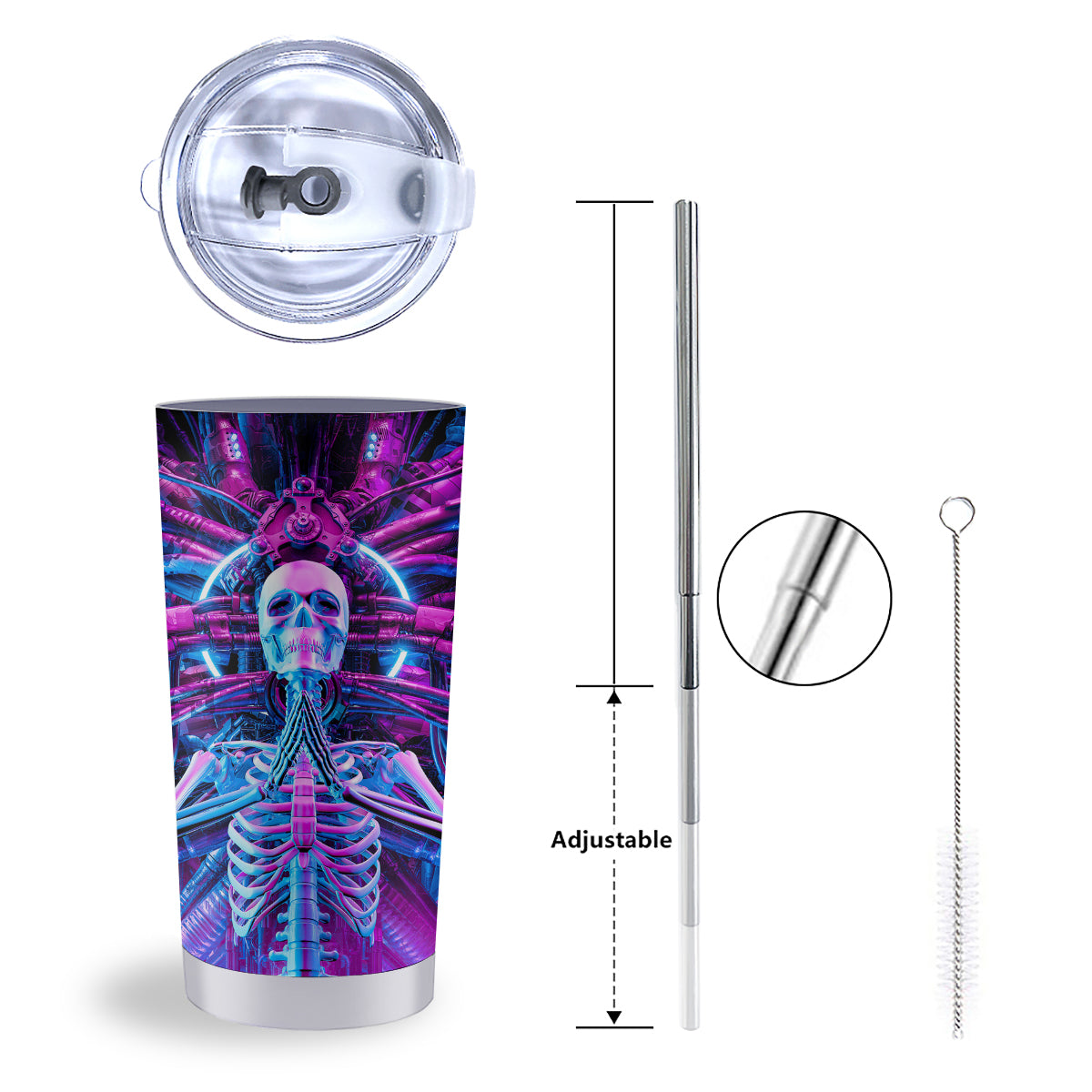 Purple Cyber Skeleton Print Tumbler-grizzshop