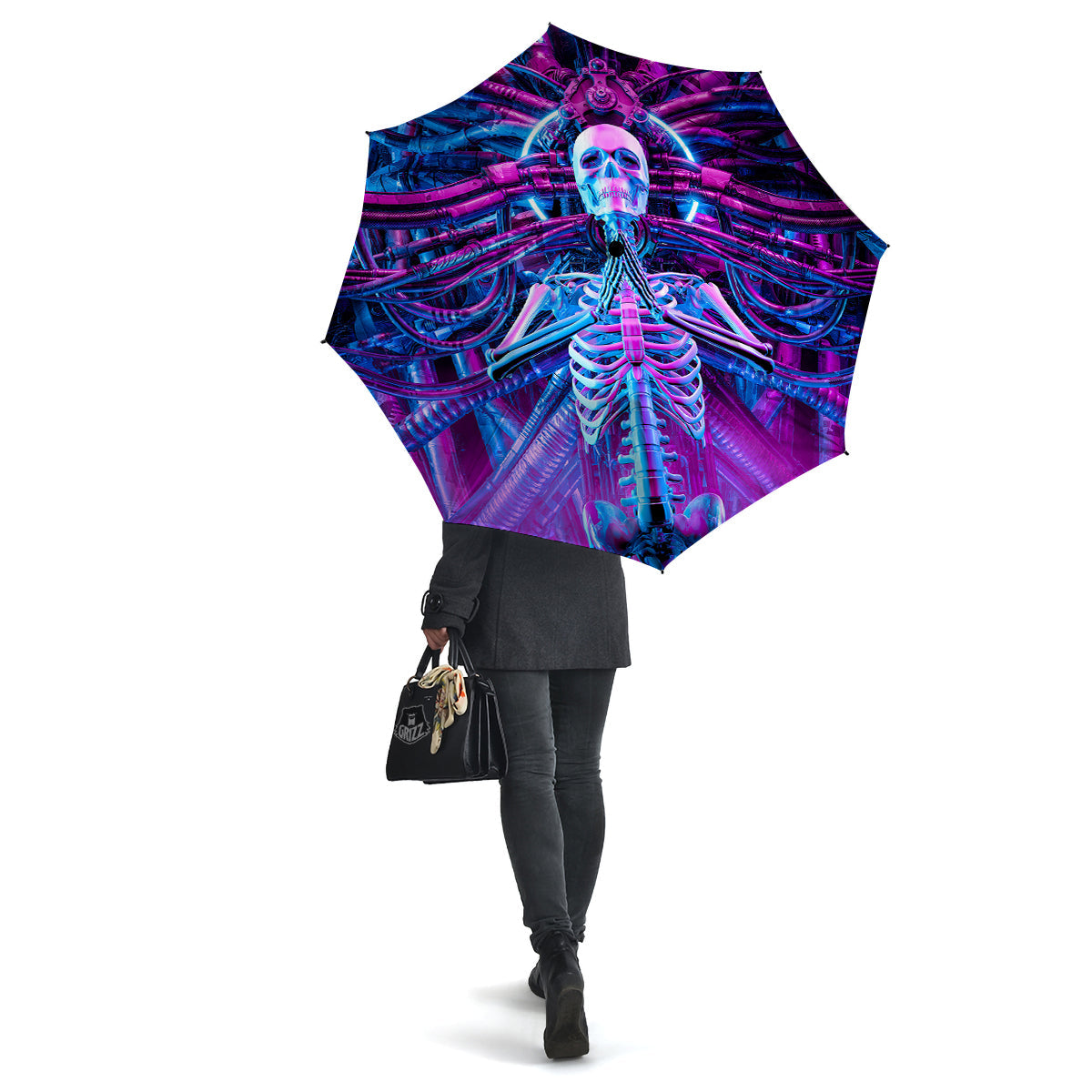 Purple Cyber Skeleton Print Umbrella-grizzshop