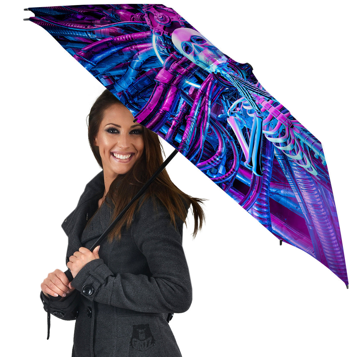 Purple Cyber Skeleton Print Umbrella-grizzshop