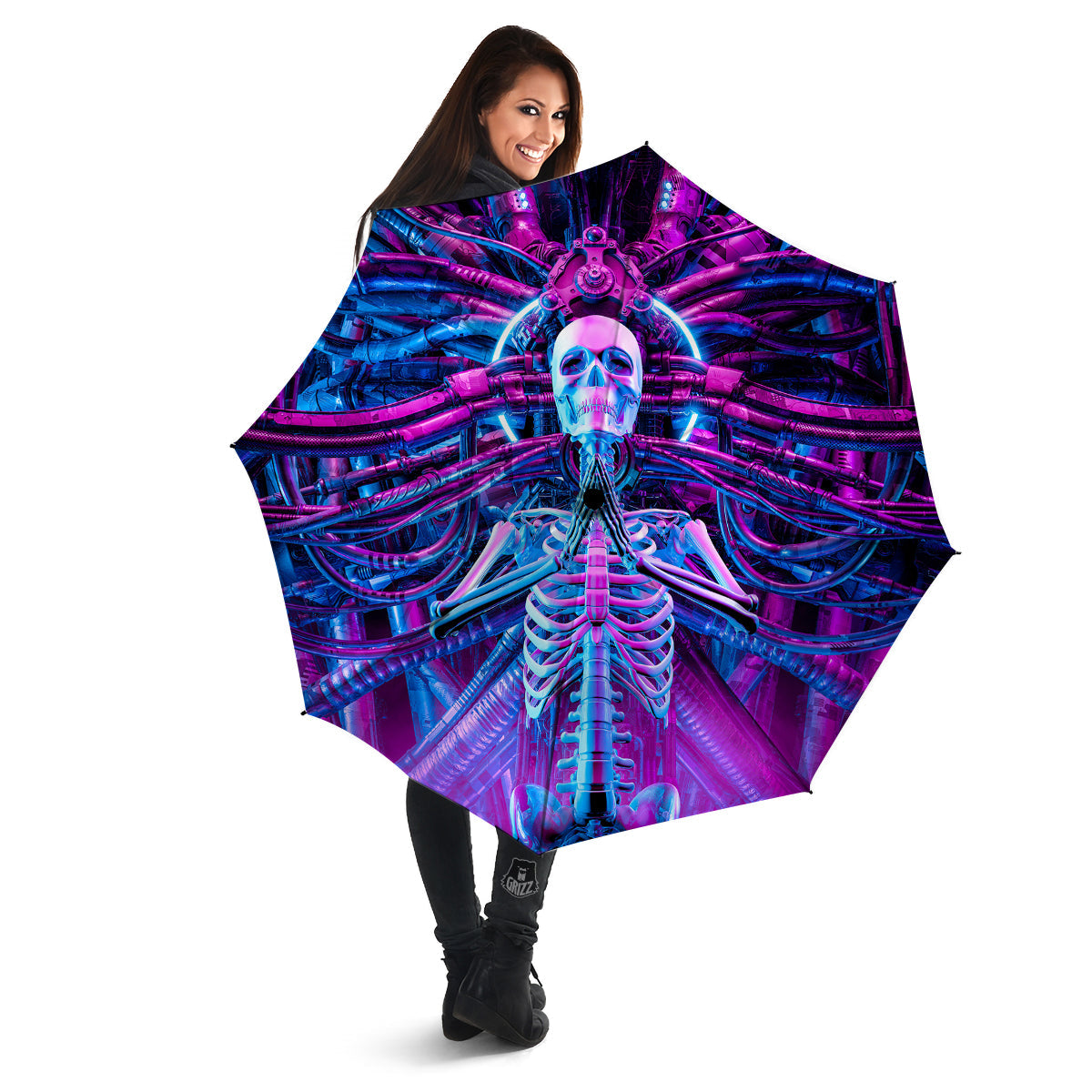 Purple Cyber Skeleton Print Umbrella-grizzshop