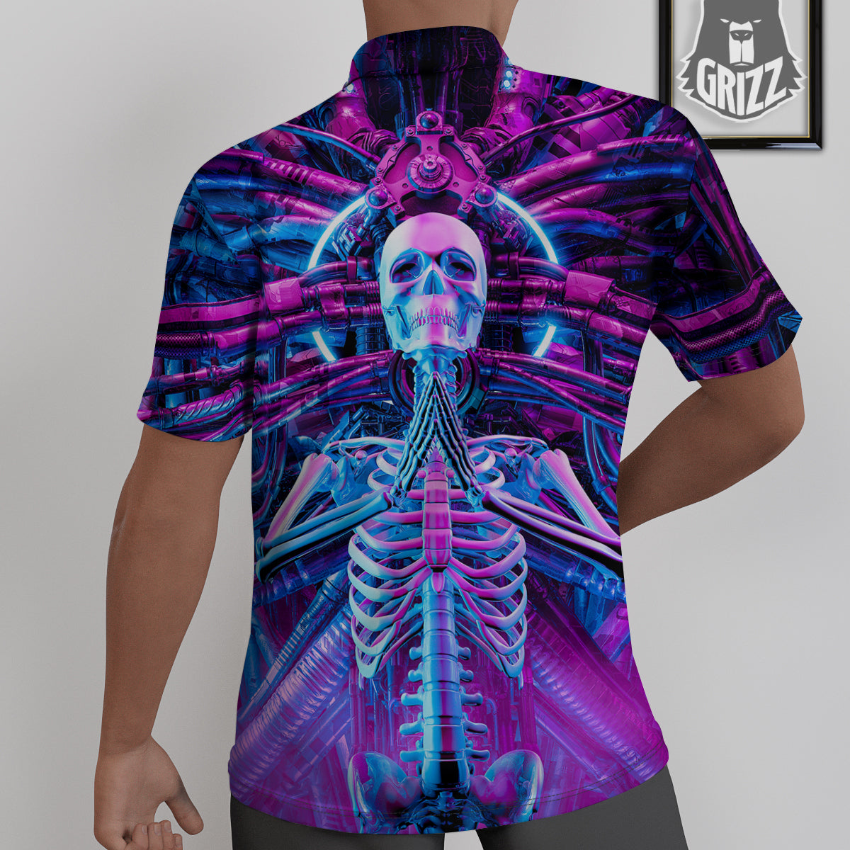 Purple Cyber Skeleton Print Untucked Shirts-grizzshop