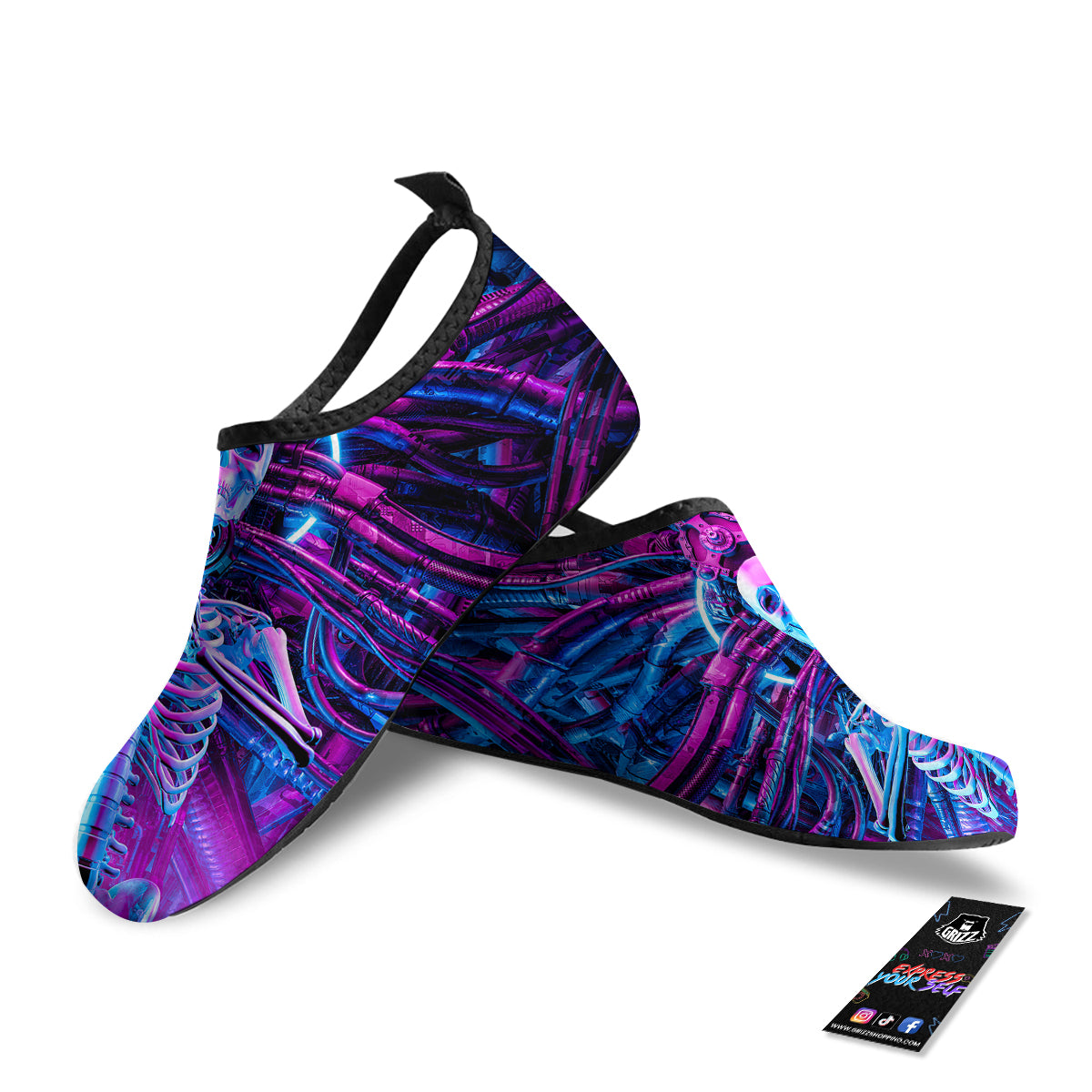 Purple Cyber Skeleton Print Water Shoes-grizzshop