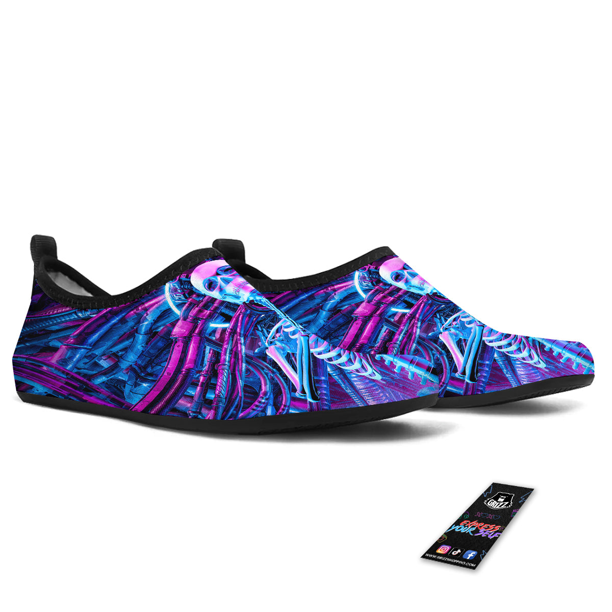 Purple Cyber Skeleton Print Water Shoes-grizzshop