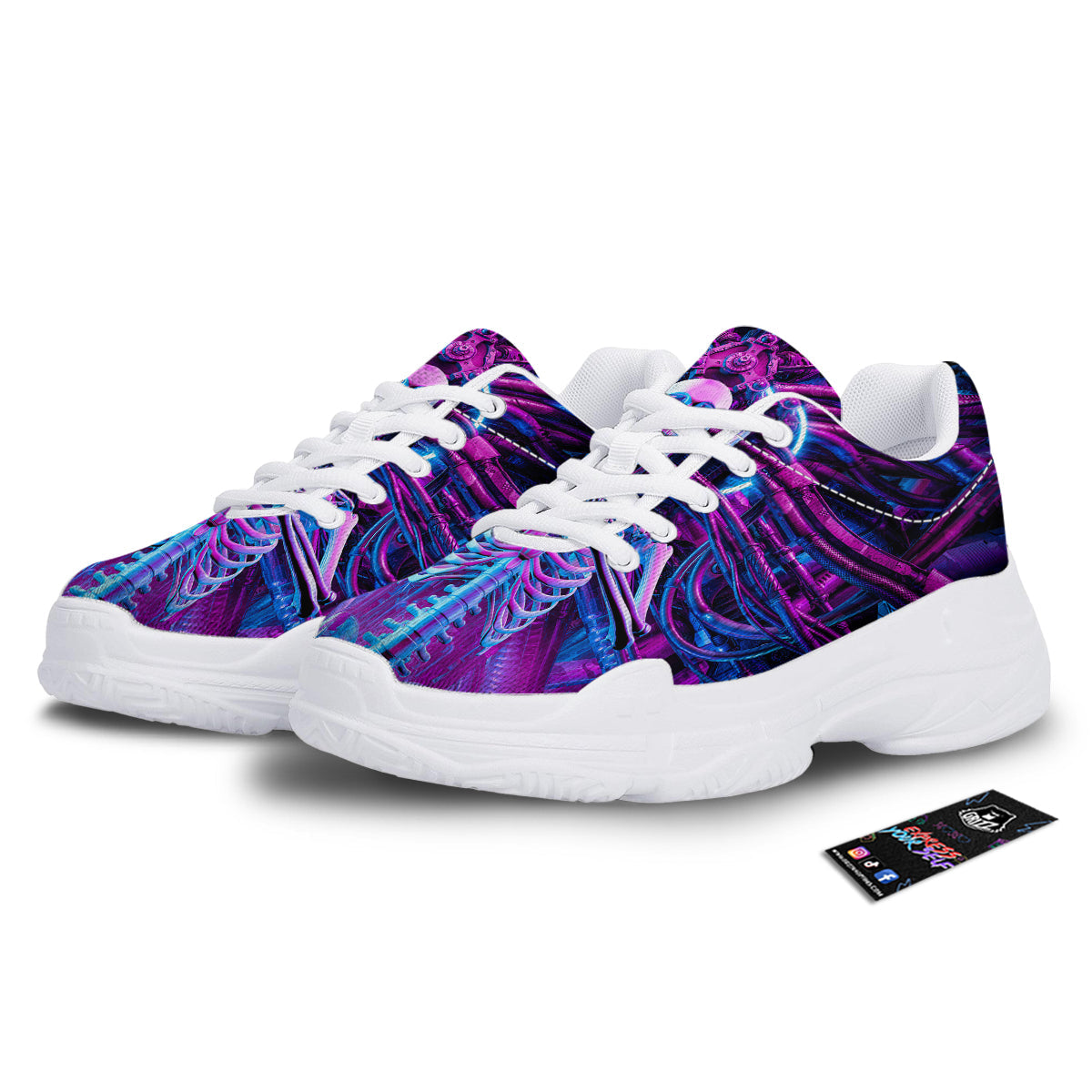 Purple Cyber Skeleton Print White Chunky Shoes-grizzshop