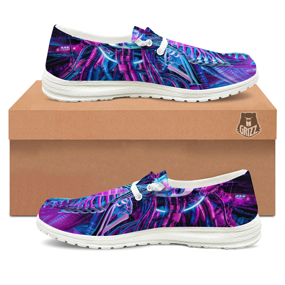 Purple Cyber Skeleton Print White Loafers-grizzshop