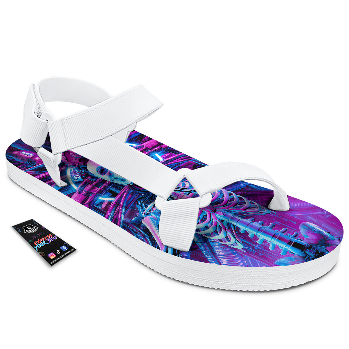 Purple Cyber Skeleton Print White Open Toe Sandals-grizzshop