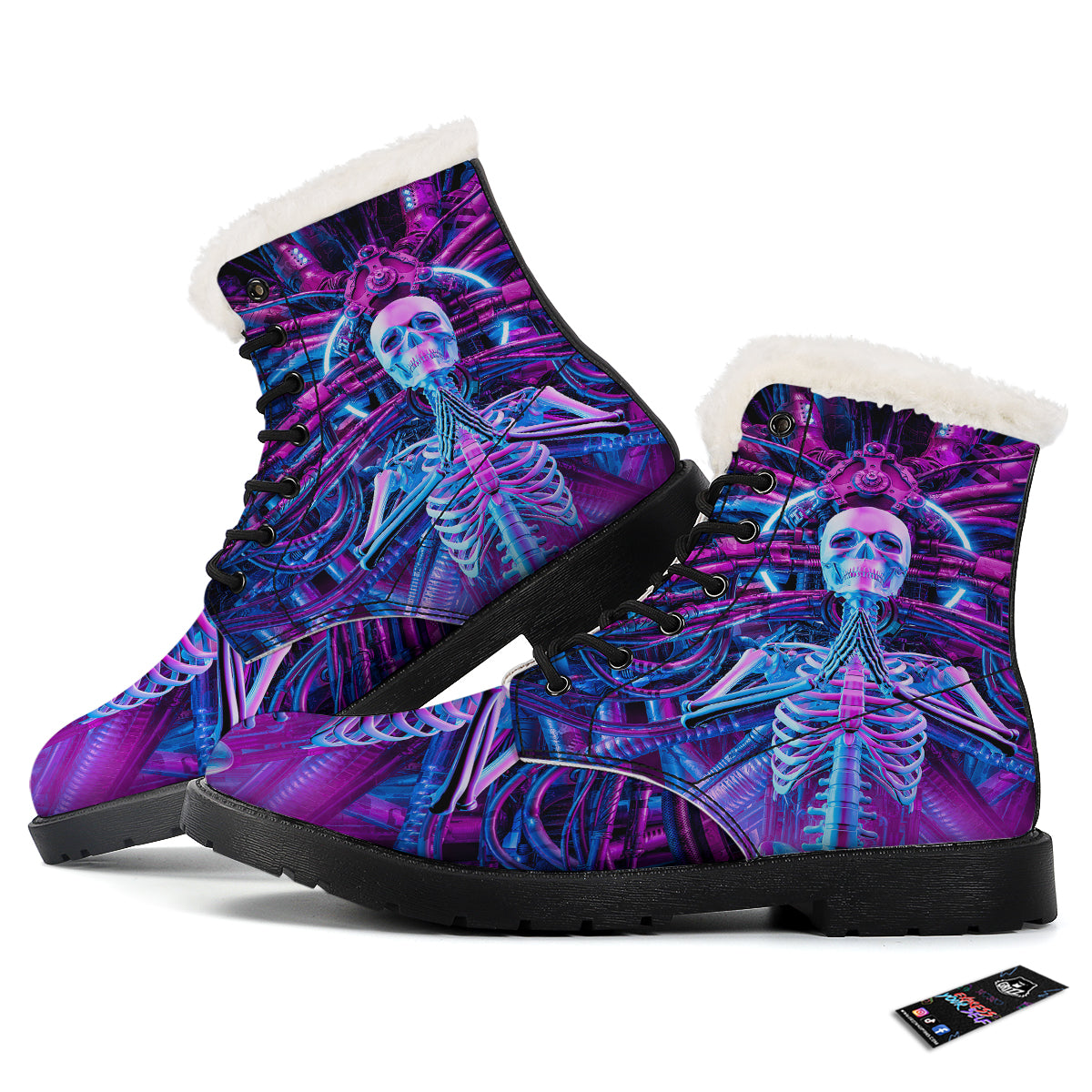 Purple Cyber Skeleton Print Winter Boots-grizzshop