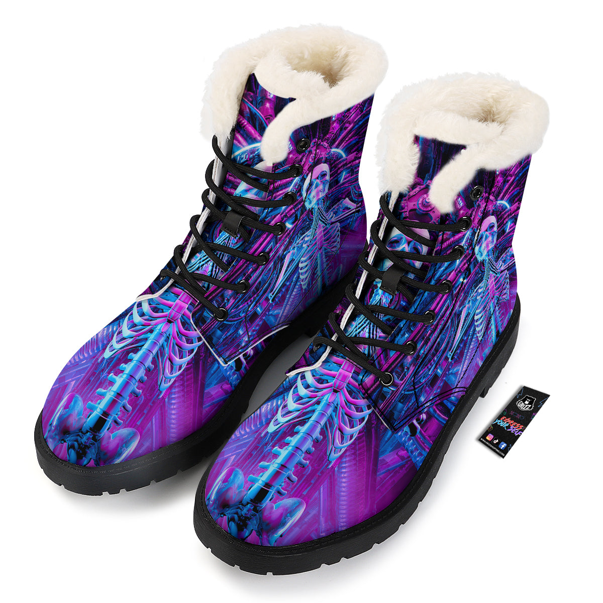 Purple Cyber Skeleton Print Winter Boots-grizzshop