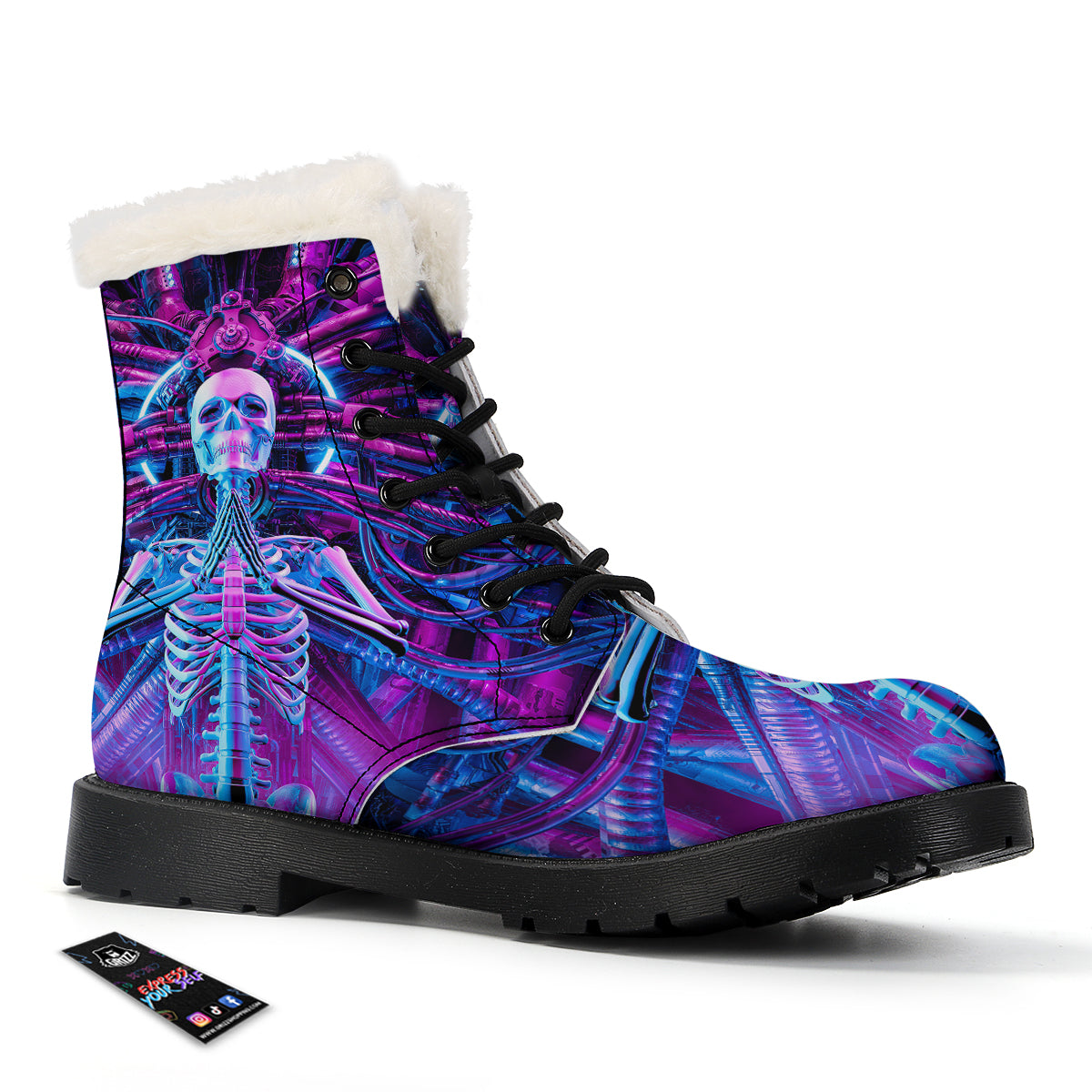 Purple Cyber Skeleton Print Winter Boots-grizzshop