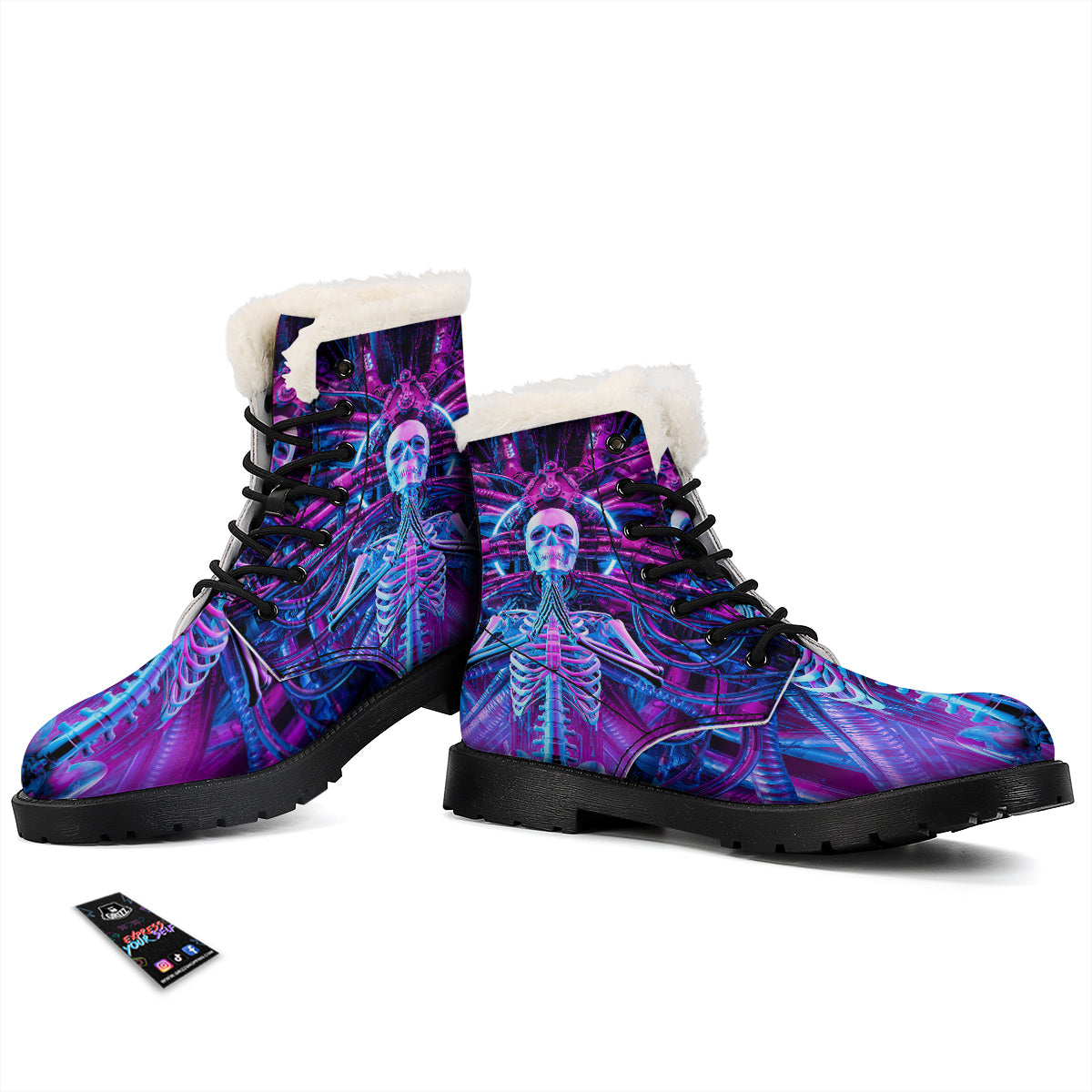 Purple Cyber Skeleton Print Winter Boots-grizzshop