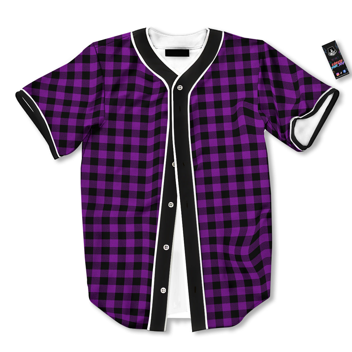 Purple Dark Check Print Pattern Baseball Jersey-grizzshop
