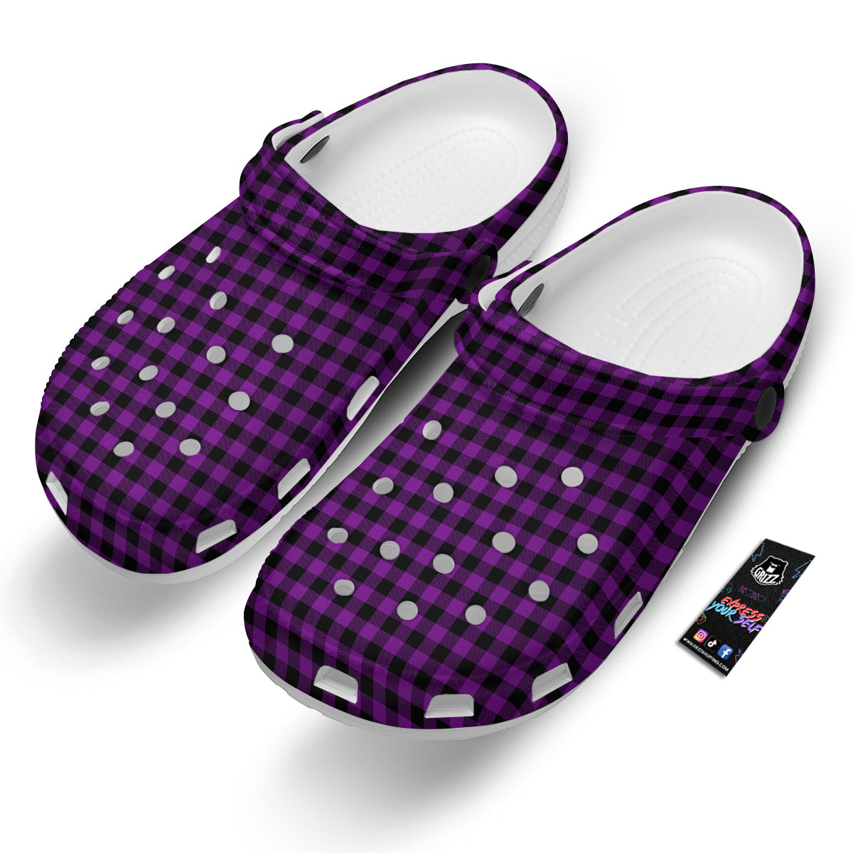 Purple Dark Check Print Pattern Clog-grizzshop