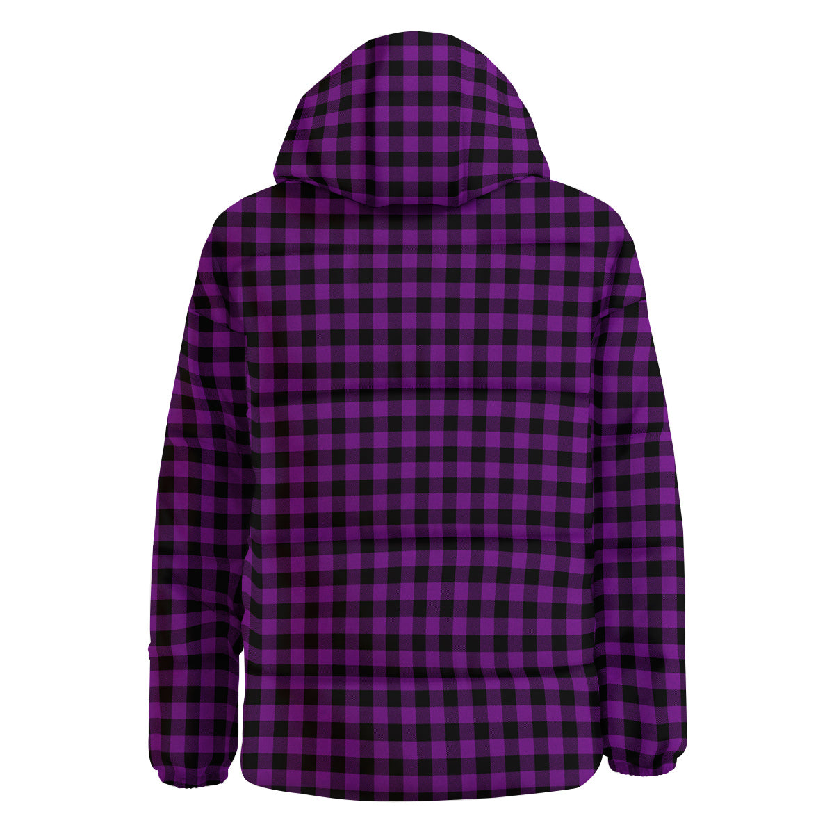 Purple Dark Check Print Pattern Down Jacket-grizzshop