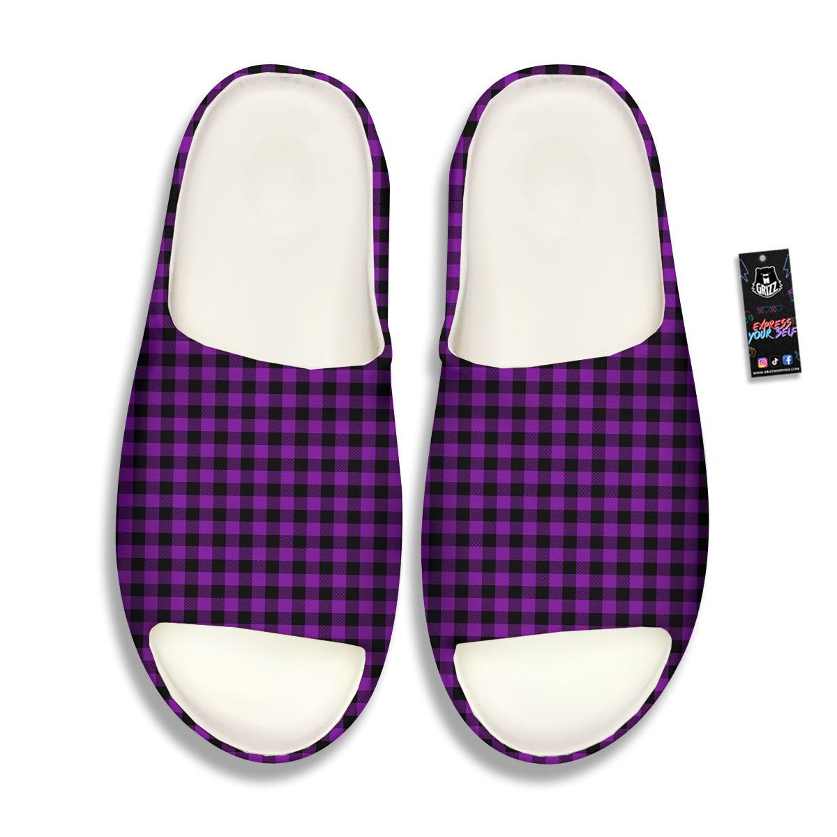 Purple Dark Check Print Pattern Sandals-grizzshop