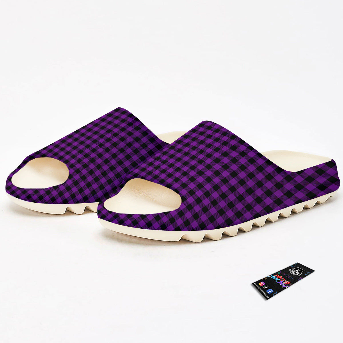 Purple Dark Check Print Pattern Sandals-grizzshop