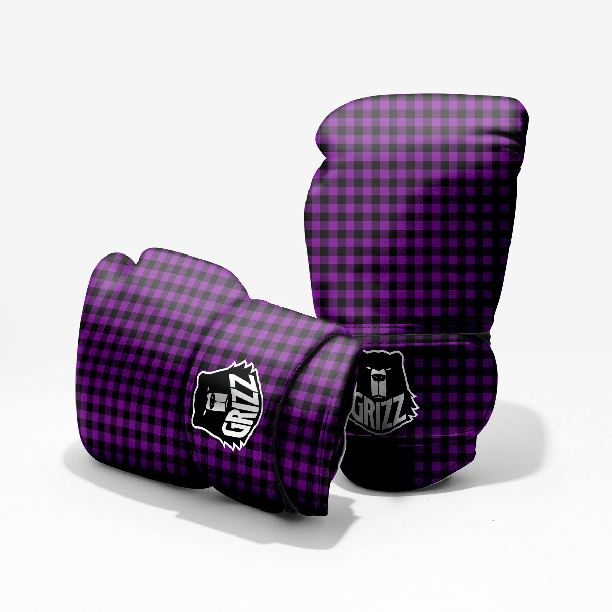 Purple Dark Check Print Pattern Pro Boxing Glove