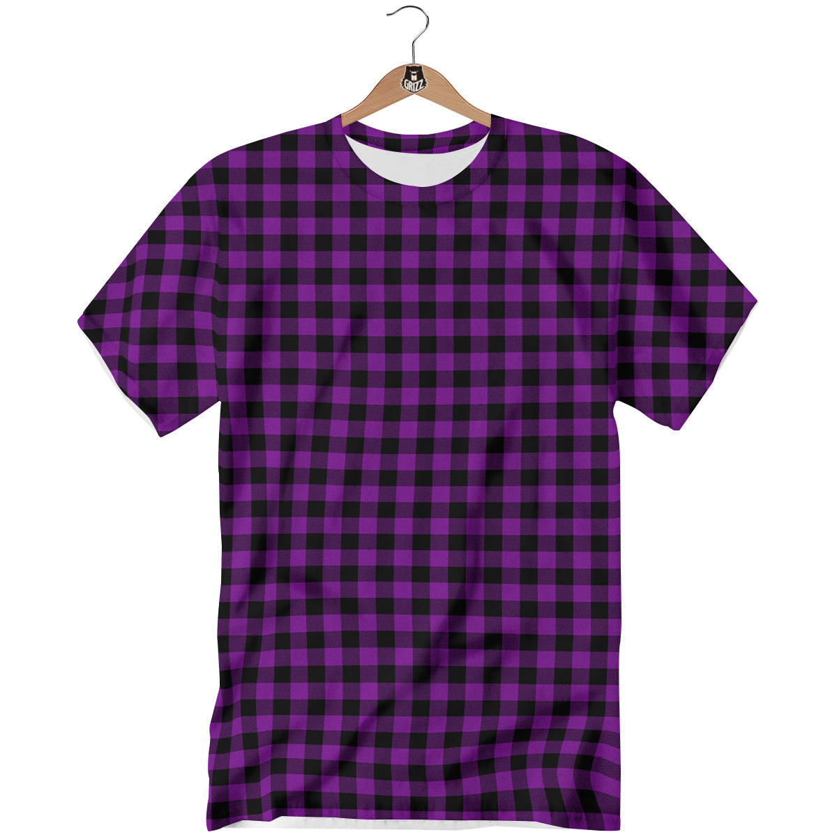 Purple Dark Check Print Pattern T-Shirt-grizzshop