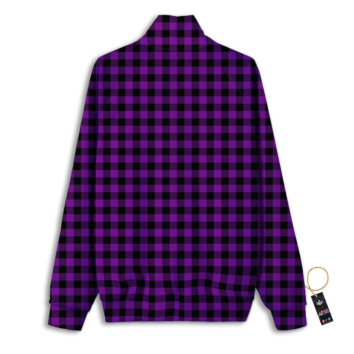 Purple Dark Check Print Pattern Track Jacket-grizzshop