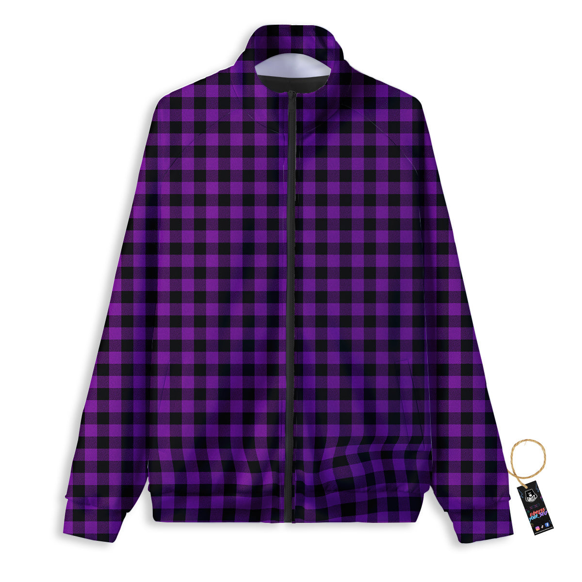 Purple Dark Check Print Pattern Track Jacket-grizzshop
