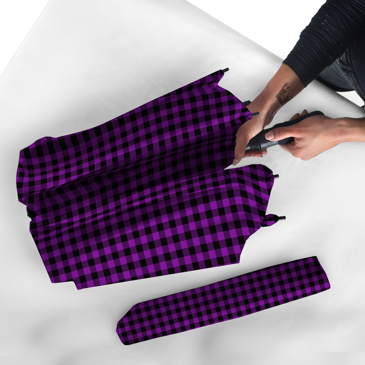 Purple Dark Check Print Pattern Umbrella-grizzshop