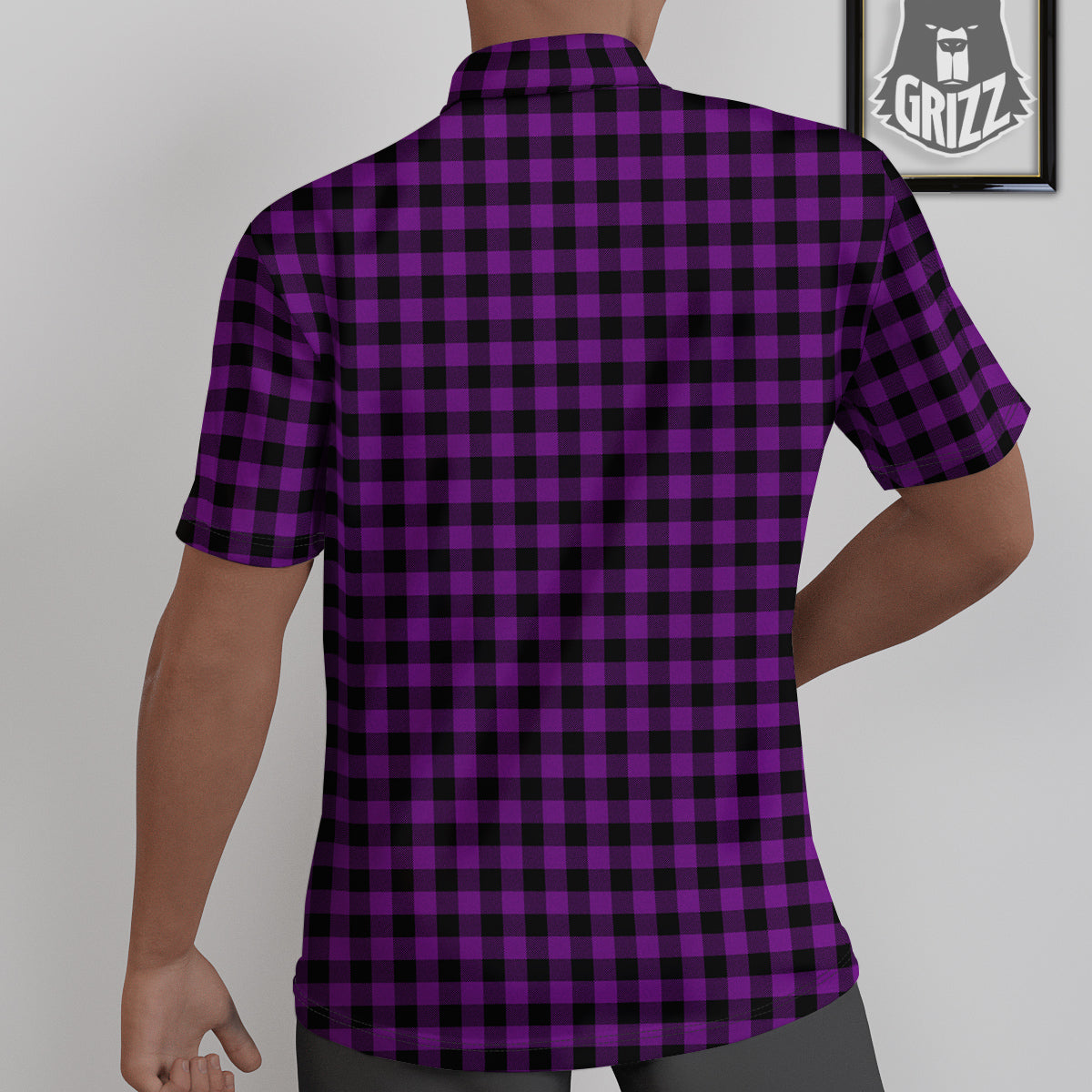 Purple Dark Check Print Pattern Untucked Shirts-grizzshop