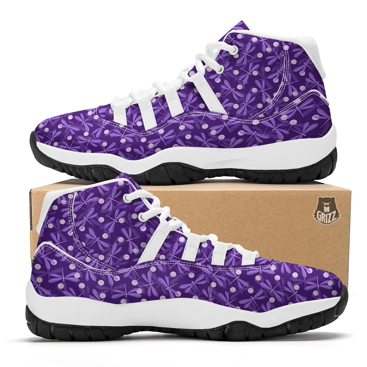 Purple Dragon fly White Bball Shoes-grizzshop