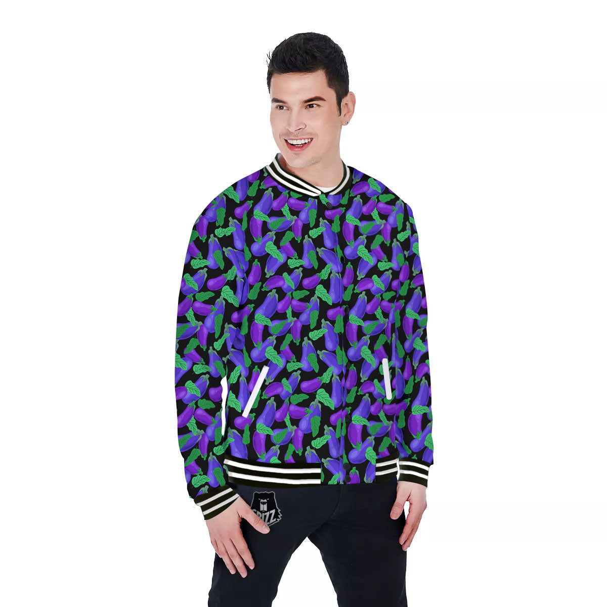 Purple Eggplant Print Pattern Baseball Jacket-grizzshop