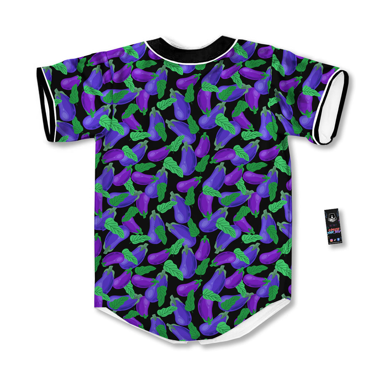 Purple Eggplant Print Pattern Baseball Jersey-grizzshop