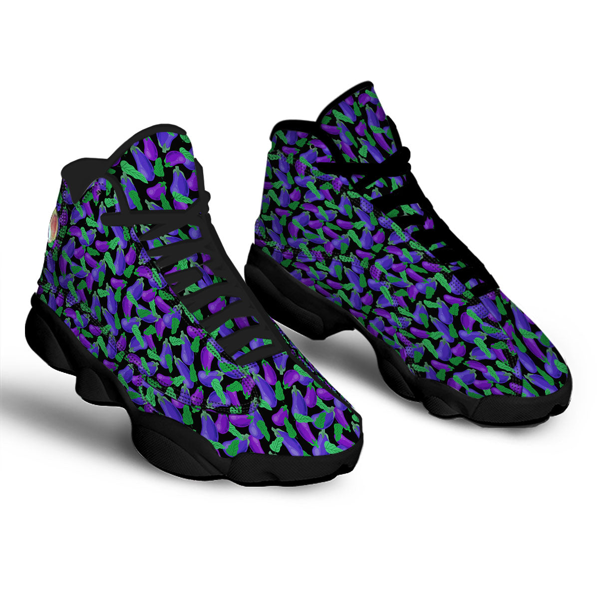 Purple Eggplant Print Pattern Black Basketball Shoes-grizzshop
