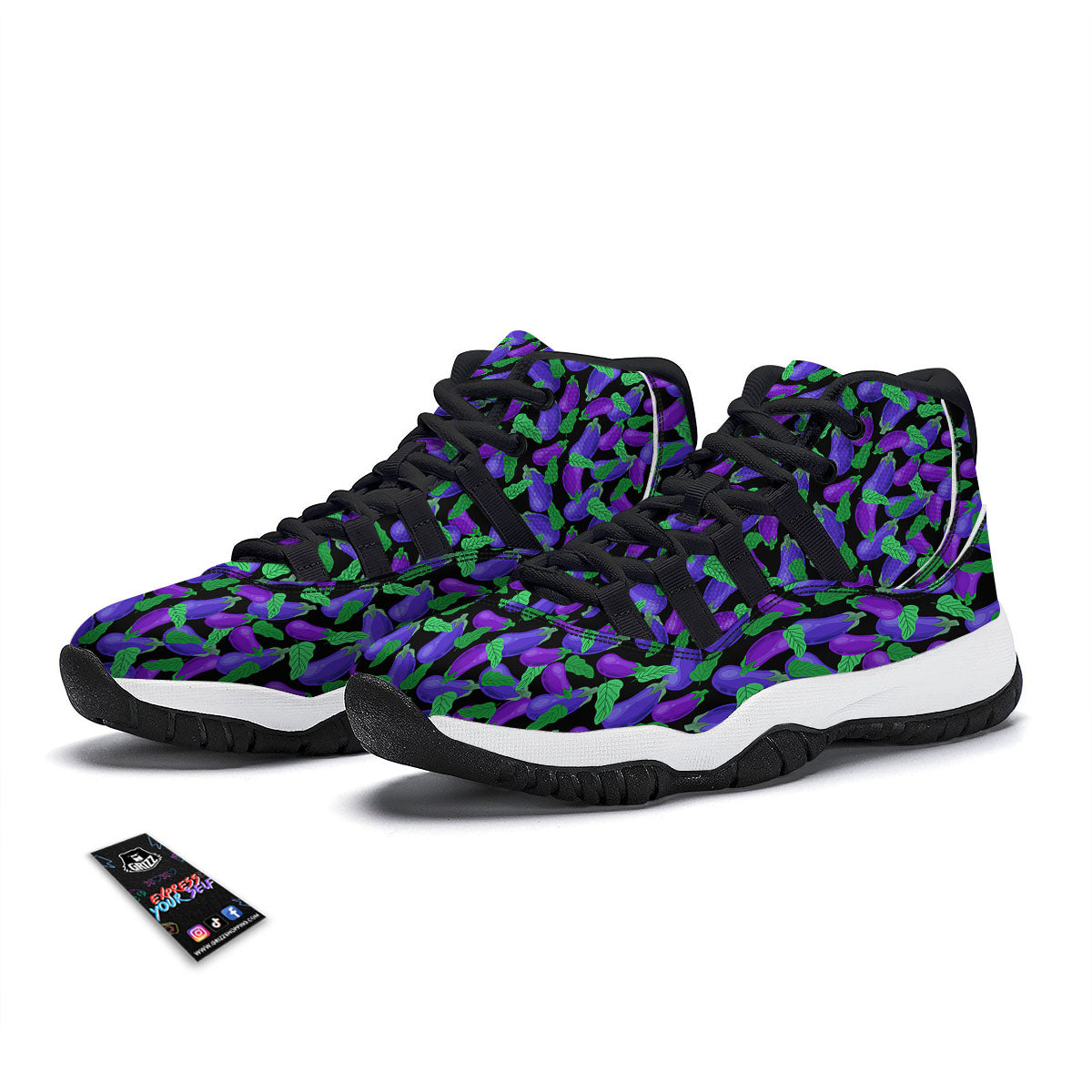 Purple Eggplant Print Pattern Black Bball Shoes-grizzshop