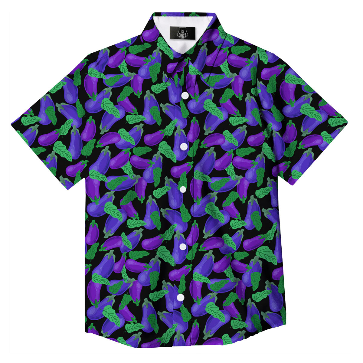Purple Eggplant Print Pattern Button Up Shirt-grizzshop