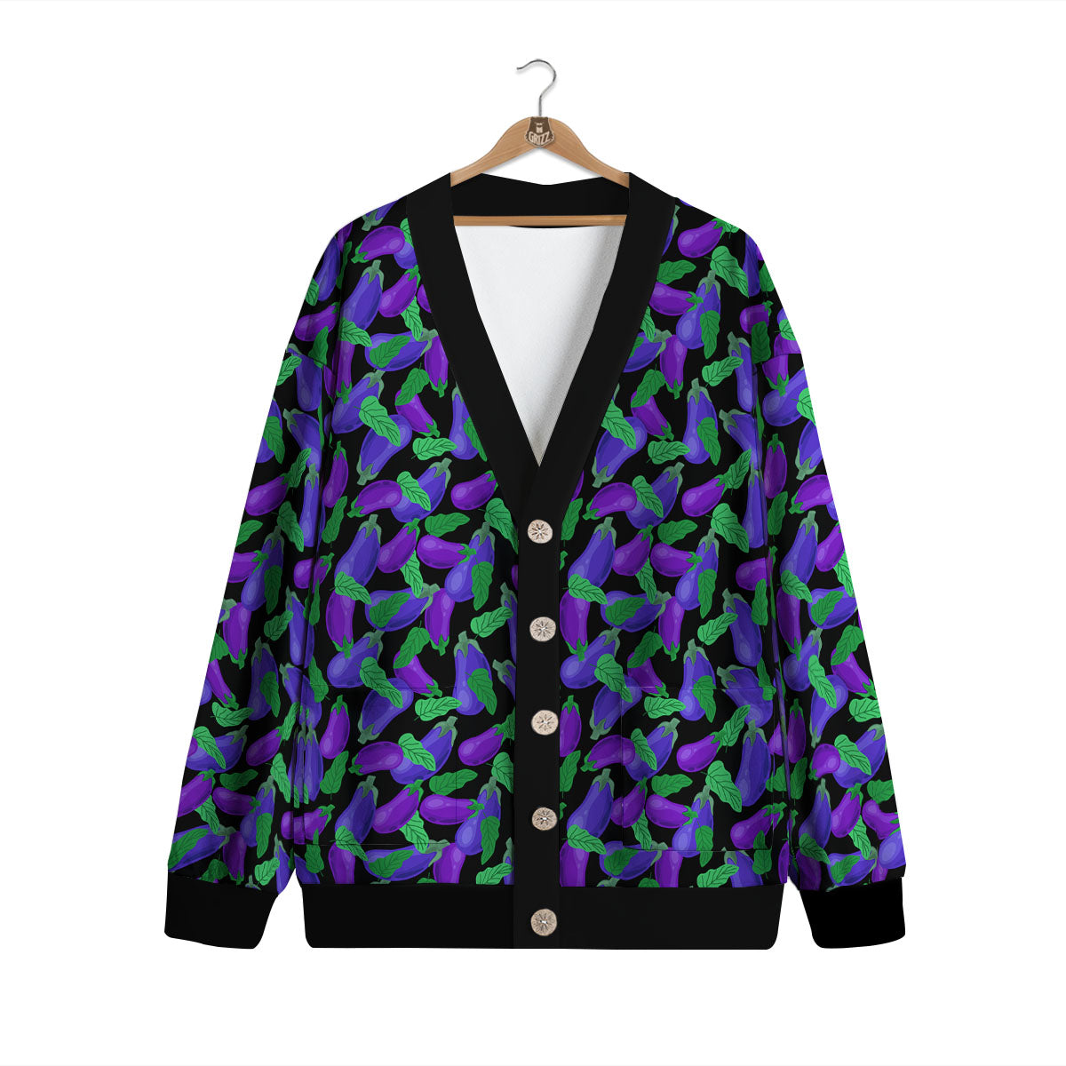 Purple Eggplant Print Pattern Cardigan-grizzshop