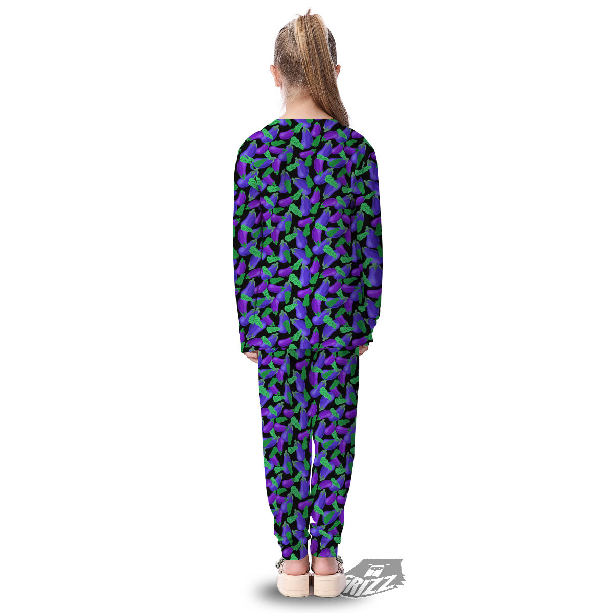 Purple Eggplant Print Pattern Kid's Pajamas-grizzshop