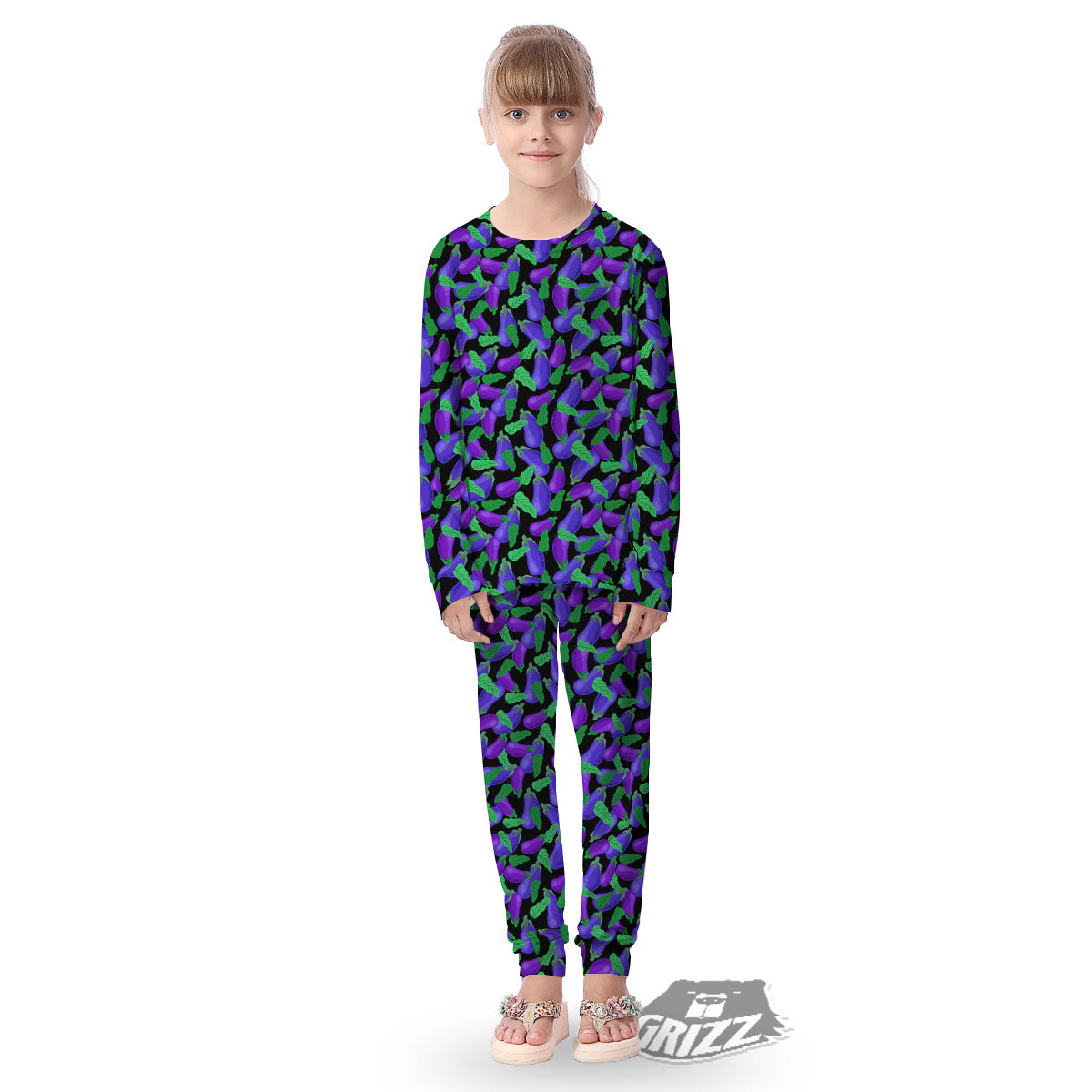 Purple Eggplant Print Pattern Kid's Pajamas-grizzshop