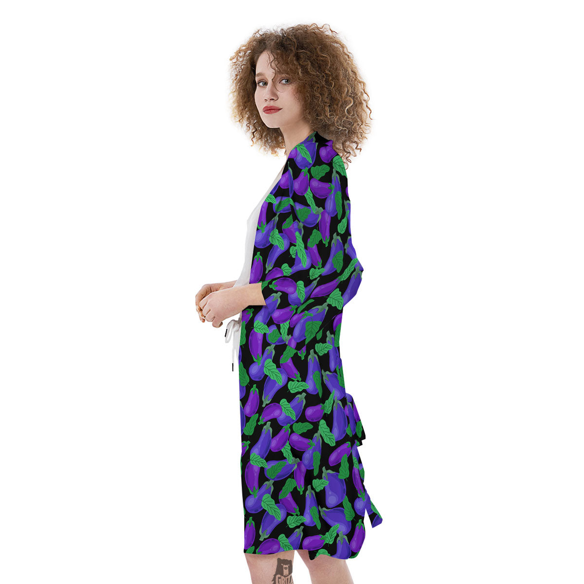 Purple Eggplant Print Pattern Kimono-grizzshop