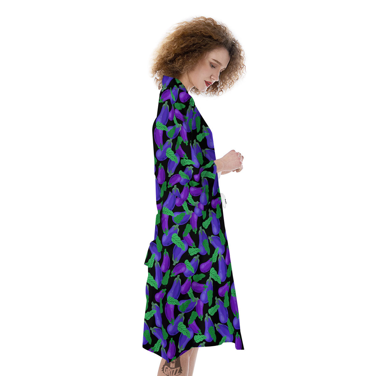 Purple Eggplant Print Pattern Kimono-grizzshop