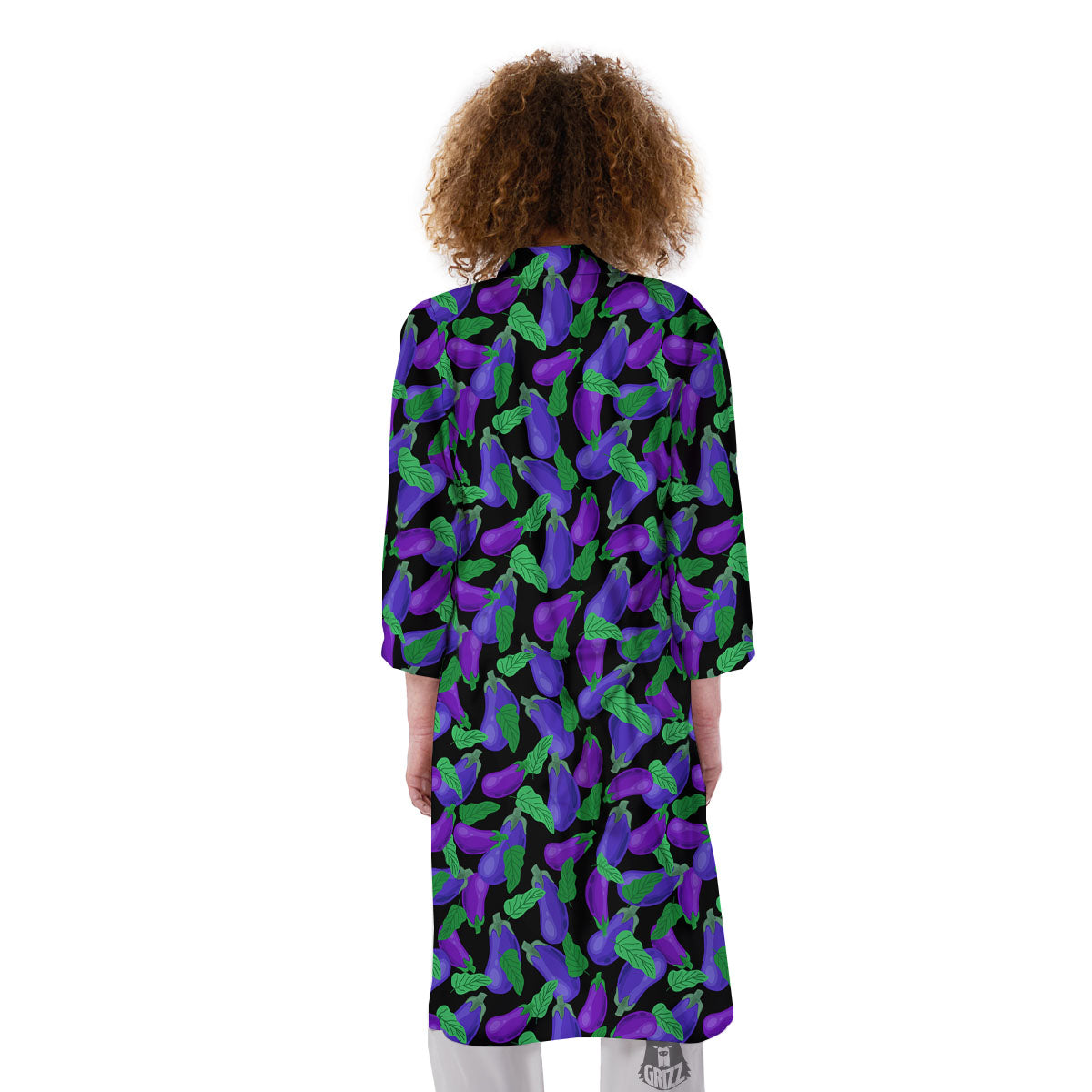 Purple Eggplant Print Pattern Kimono-grizzshop