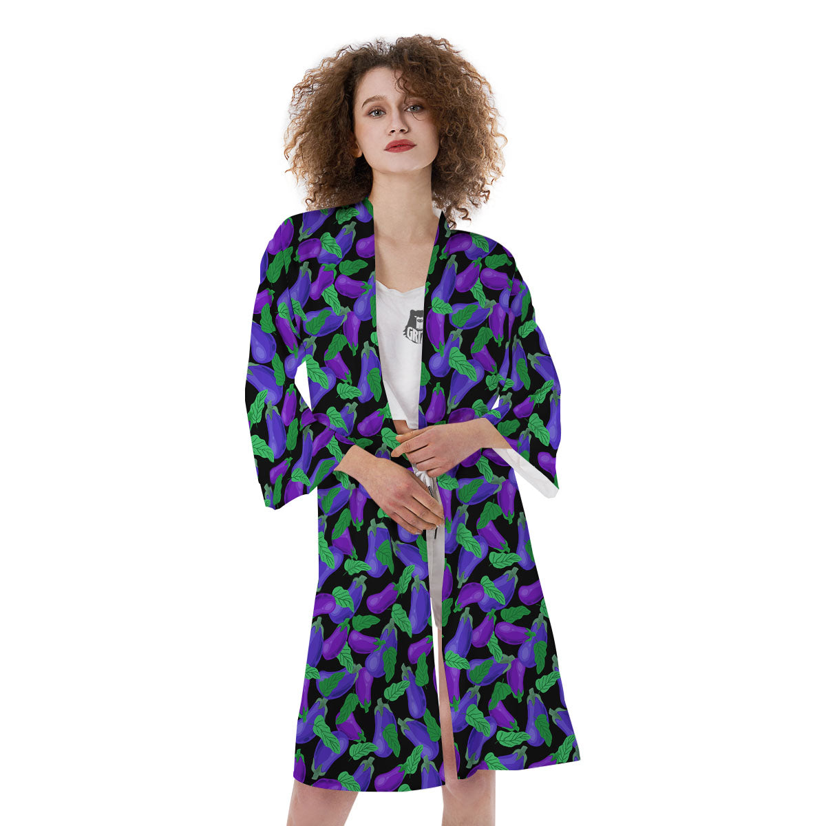 Purple Eggplant Print Pattern Kimono-grizzshop