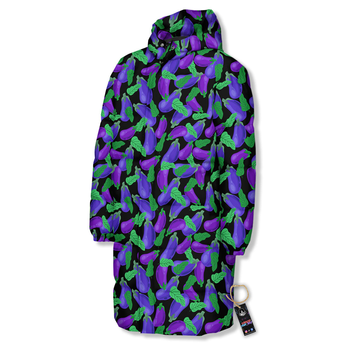 Purple Eggplant Print Pattern Long Down Jacket-grizzshop