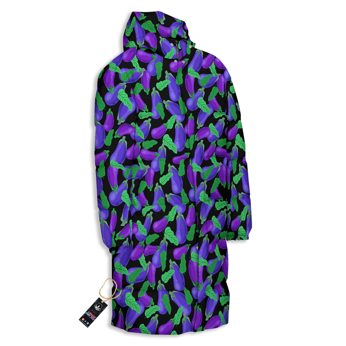 Purple Eggplant Print Pattern Long Down Jacket-grizzshop