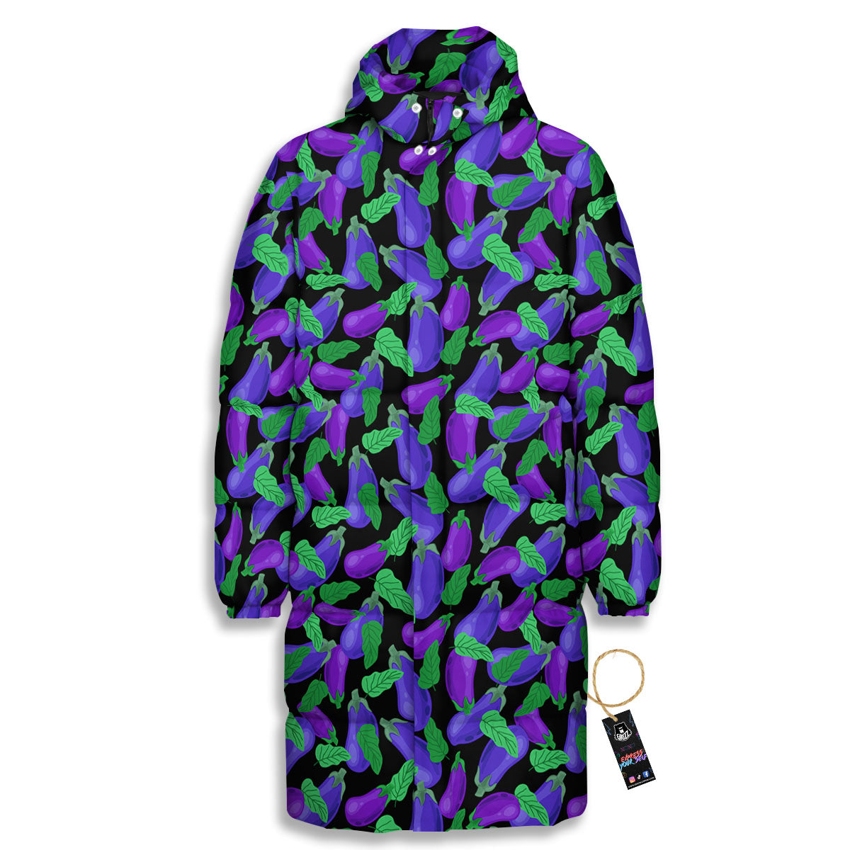 Purple Eggplant Print Pattern Long Down Jacket-grizzshop