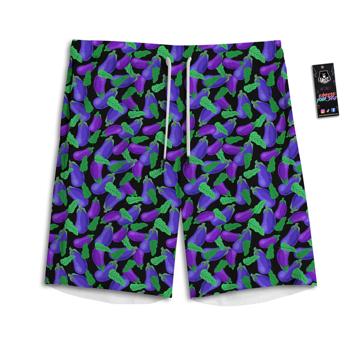 Purple Eggplant Print Pattern Men's Athletic Shorts