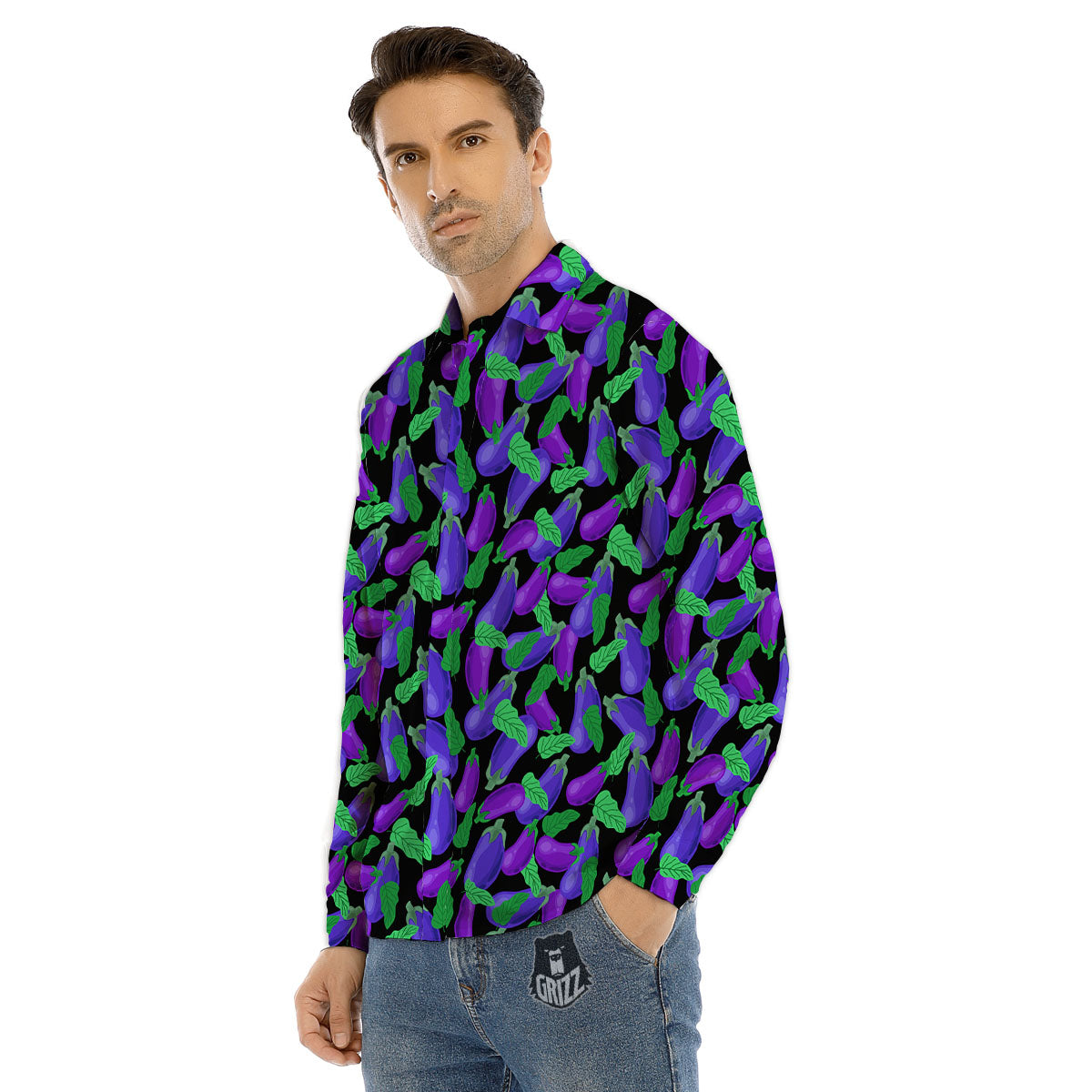 Purple Eggplant Print Pattern Men's Dress Shirts-grizzshop