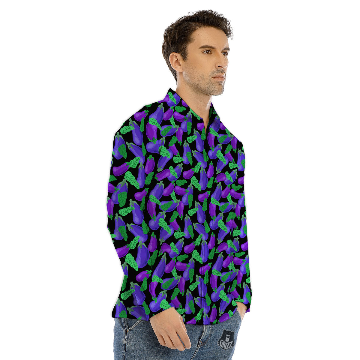 Purple Eggplant Print Pattern Men's Dress Shirts-grizzshop