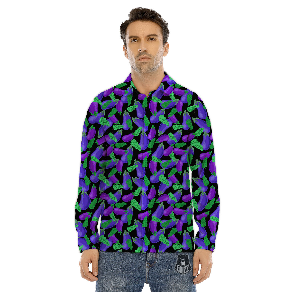Purple Eggplant Print Pattern Men's Dress Shirts-grizzshop