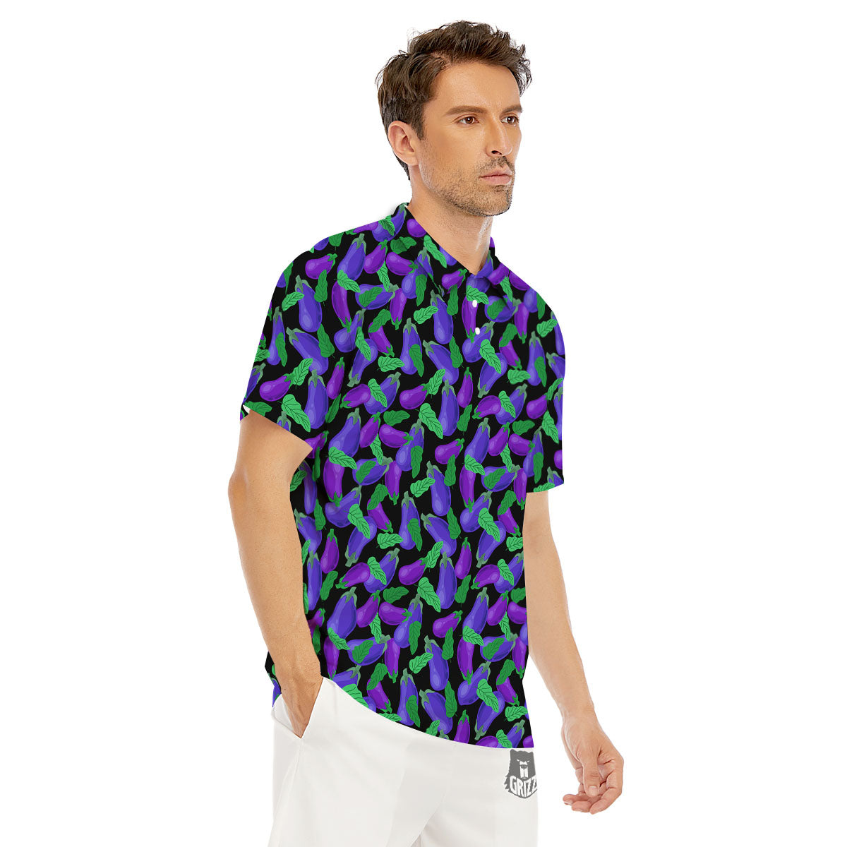 Purple Eggplant Print Pattern Men's Golf Shirts-grizzshop