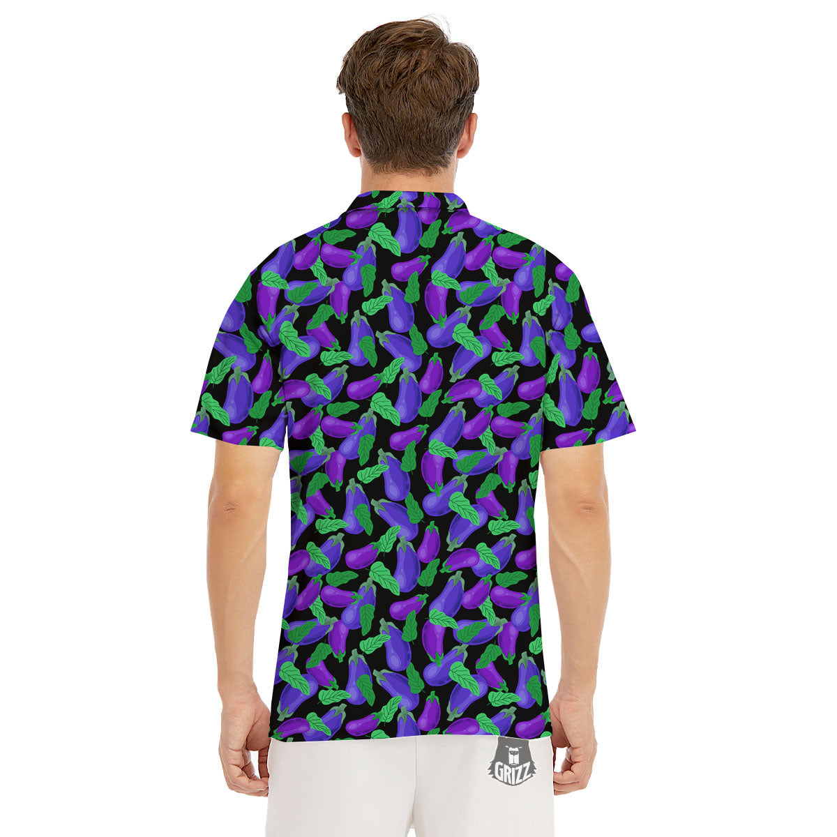 Purple Eggplant Print Pattern Men's Golf Shirts-grizzshop