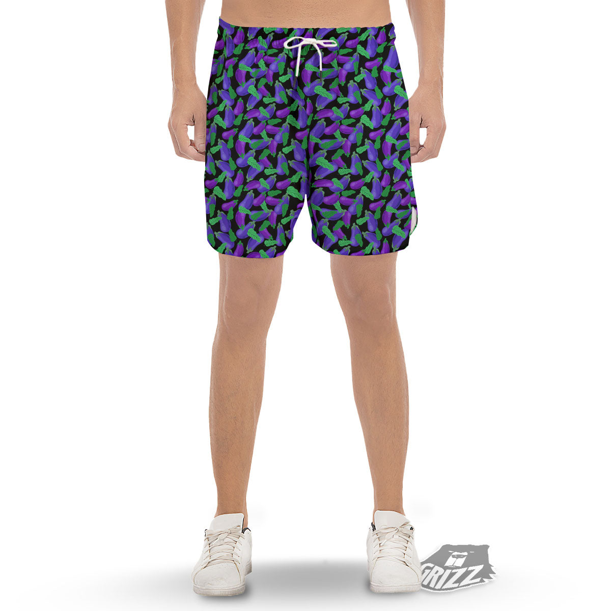 Purple Eggplant Print Pattern Men's Gym Shorts-grizzshop