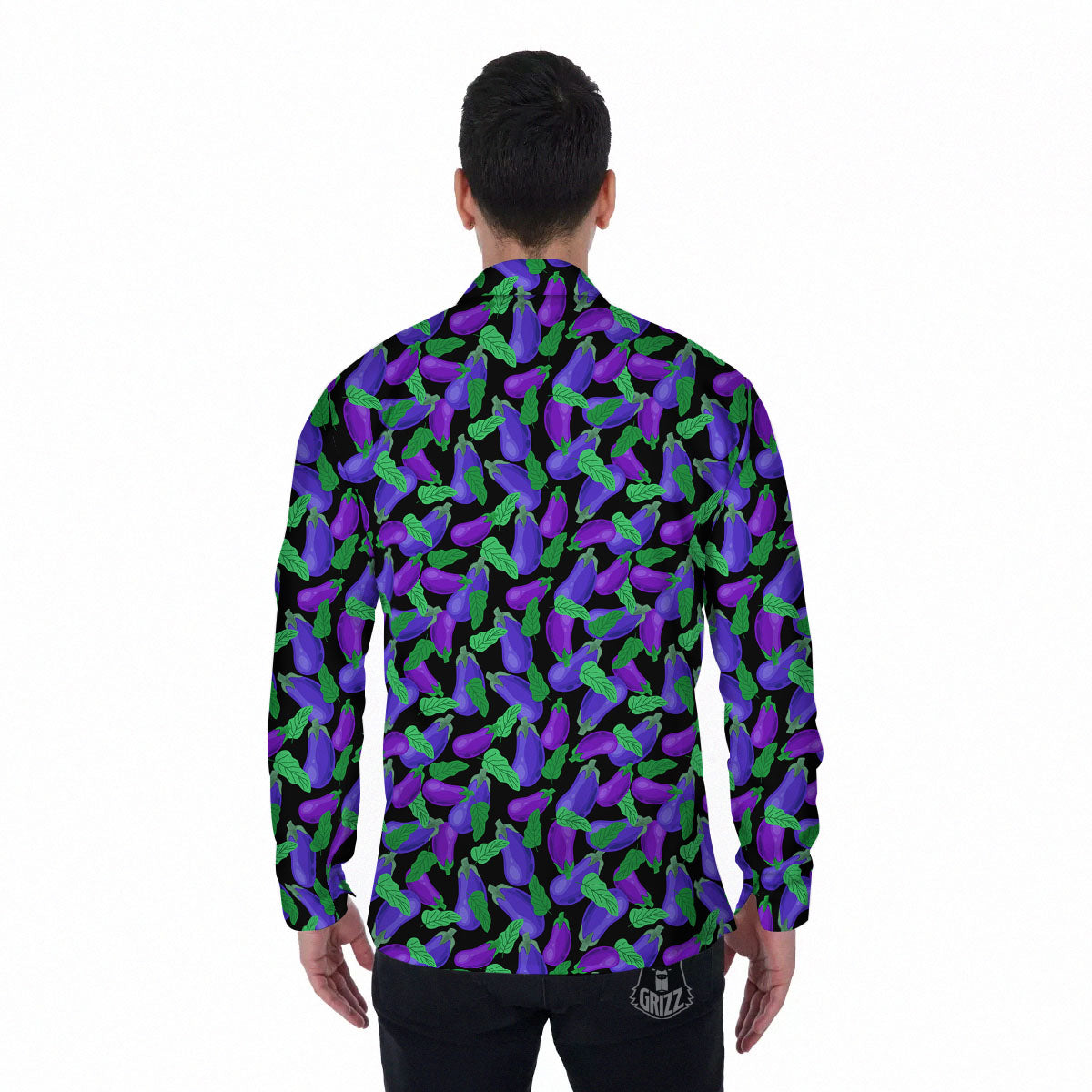 Purple Eggplant Print Pattern Men's Long Sleeve Shirts-grizzshop