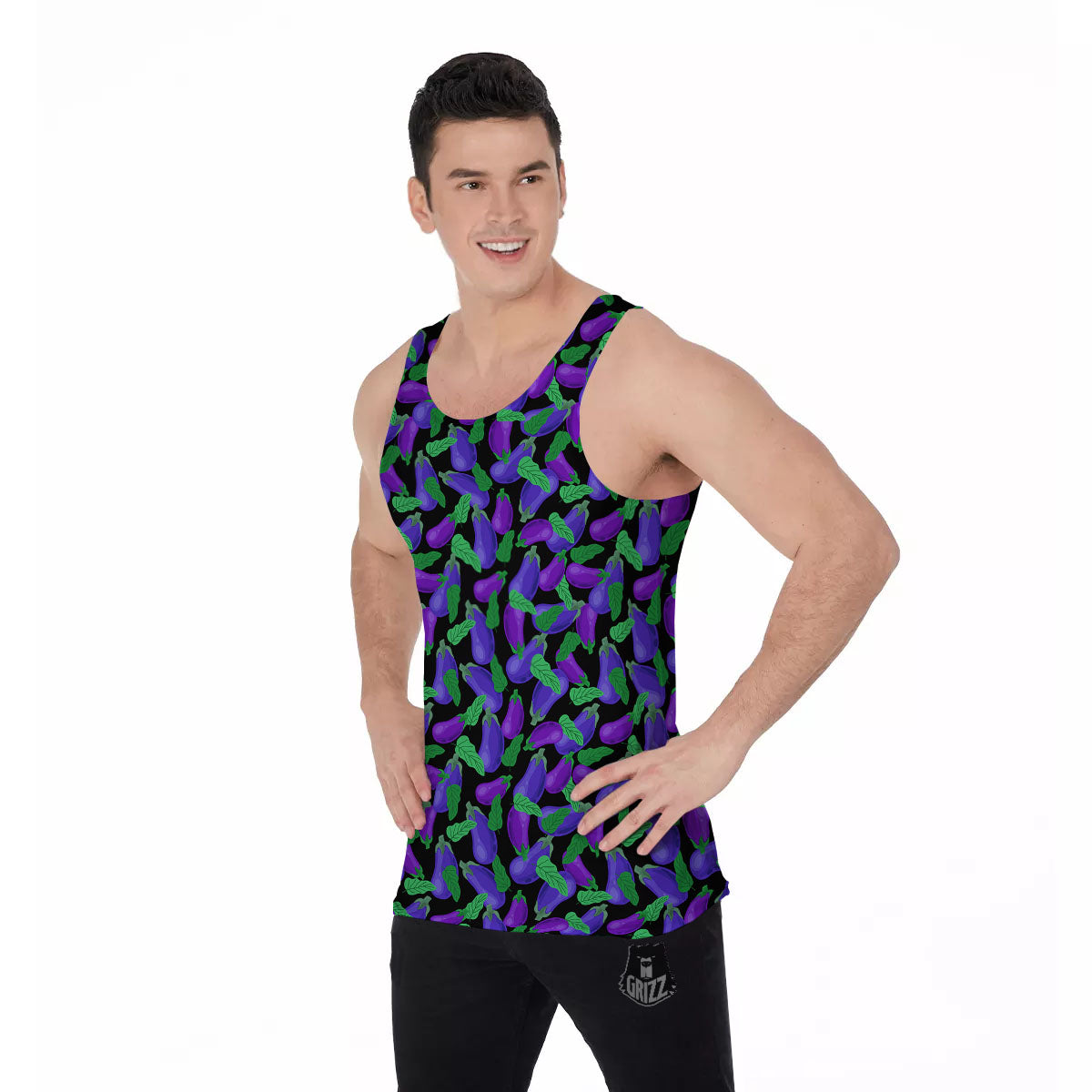 Purple Eggplant Print Pattern Men's Tank Top-grizzshop